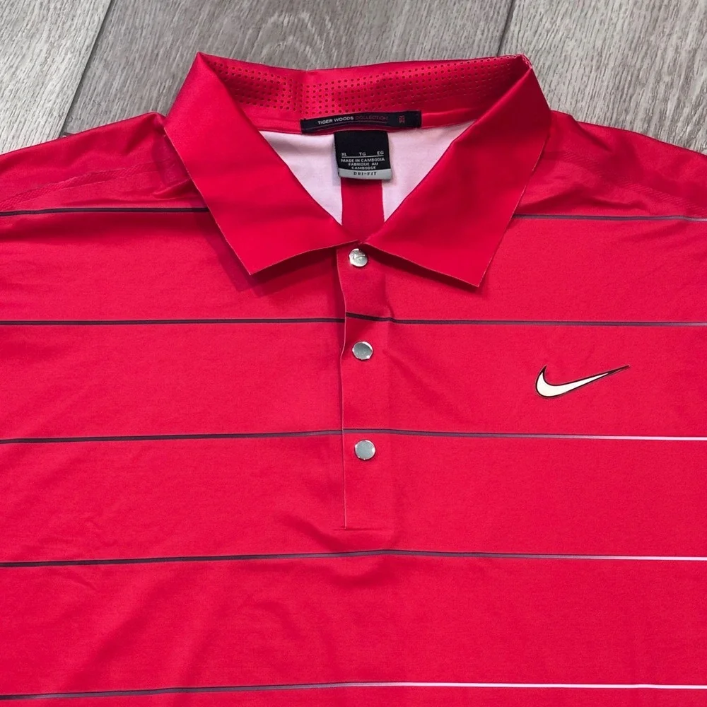 Nike Golf Polo Mens XL Red Tiger Woods Collection Dri-FIT Preppy Athletic Casual